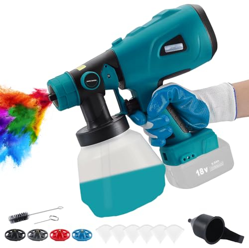VAYALT Pistola a Spruzzo Elettrica, Compatibile con Makita-18V-Akkus,con 4 Ugelli, 3 Modelli di Spruzzo e Contenitore di Vernice da 1000 ML, con Flusso di Vernice Regolabile (Senza Batteria)