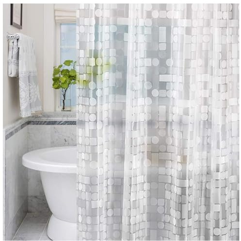 Lemon Cloud Tenda da Doccia Antimuffa – Trasparente con Peso Magneti Inferiori, 120 x 200 cm, PEVA, Impermeabile Geometrica per Vasca da Bagno con 8 Anelli