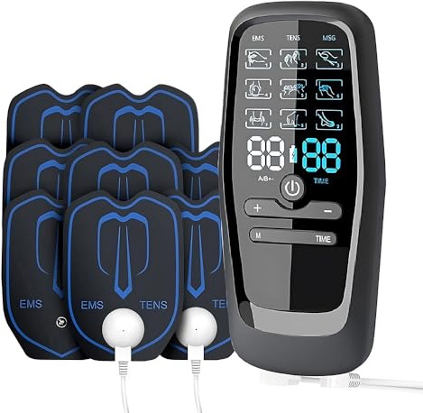 Elettrostimolatore Muscolare TENS EMS con 27 Modalità di Massaggio, Elettrostimolatore Muscolare a 2 Canali con 8 Elettrodi per Alleviare il Dolore