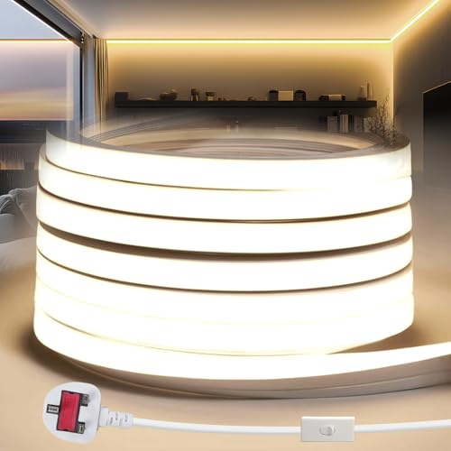 YOODI Neon LED Strip Light 5M 220V Cuttable Outdoor LED Strip Lights Fireproof Waterproof IP65 Flexible Silicone LED Rope Lights 10X10mm 4000K Neutral LED Lights for Bedroom Decor Home Kitchen