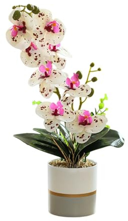 Generico Fiore di Orchidea Artificiale Giallo a Due Punte Fiori in Silicone Phalaenopsis Phalaenopsis a Otto Teste con Vaso di Fiori Fiore di Farfalla di Simulazione Bianco in Vaso (bianco)