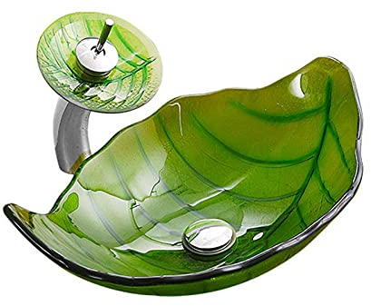 CYYHGD Waschbecken aus gehärtetem Glas für das Badezimmer, Waschbecken auf der Arbeitsplatte mit Wasserfall-Wasserhahn, Waschtisch-Einbauwaschbecken mit Pop-Up-Ablaufgarnitur,A (D)