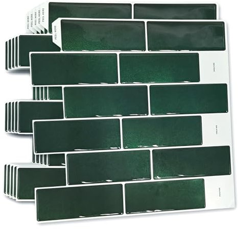 WALPLUS 6-Sheets 3D Wall Tiles Self Adhesive Peel and Stick 30.5 x 30.5 cm(12) Tile Stickers for Kitchen Stone Green Stick on Tiles Classsic Blend Stick on Kitchen
