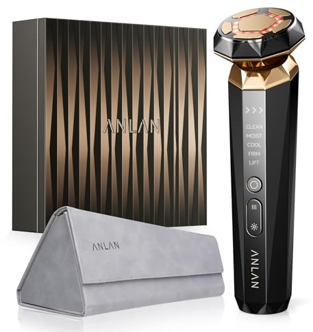 ANLAN Radio Frequency Skin Tightening Machine,18K Gold Anti Wrinkle EMS Facial Lifting Device Anti Aging,5 in 1 RF Electric Face Massage,Red Light Therapy Facial Massager,Black Gold