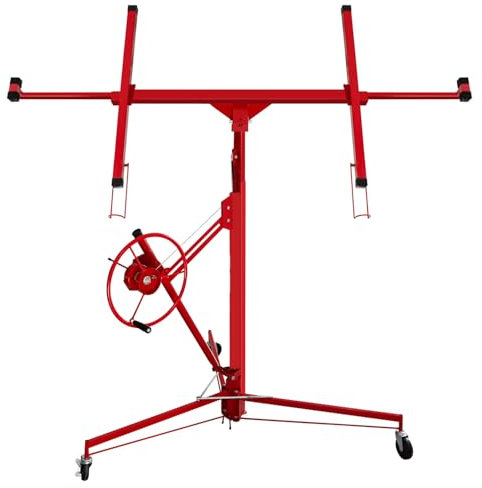 ISOISL Plattenheber Trockenbau, XXL Plattenheber Klappbar,bis max. 68 kg,Heber für Gipskartonplatten,140-325cm höhenverstellbar,Lastarmbreite 290cm,mit 3 Rädern,für Decken und Wände(Rot)