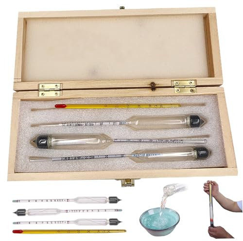3pcs 0-100 Prueba de alcohol a prueba de alcohol medidor de alcohol graduado con termómetro y caja de madera, hidrómetro para vino, cerveza, sidra, pruebas, destilación