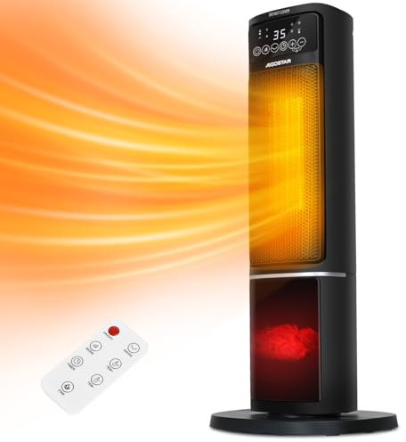 Aigostar Calefactor Cerámico con Imágenes de Chimenea 3D, 2000W, Mando a Distancia y Pantalla Táctil LED, 5 Modos & ECO, Silencioso, Temporizador 24H, Oscilante, Temperatura Ajustable de 5-35℃, 20 m2