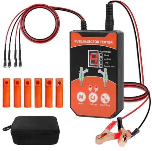 Bränsleinjektortestare rengöringssats 8 pulslägen 2-injektionstest 12 V/5 V, 6 injektorrengöringsadaptrar, 50 tums kabel