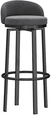Samt-Drehhocker mit Rückenlehne, gepolsterter Kücheninselstuhl für Zuhause, Bar und Esszimmer, grauer Samtsitz mit Metallbeinen und Fußstütze, 1 Stück