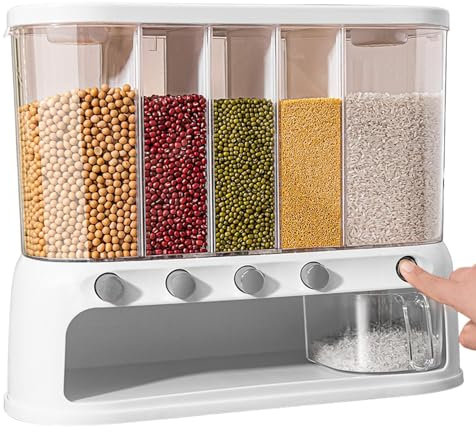 Müsli-Aufbewahrungsbehälter mit mehreren Fächern, Wandmontage, Reisspender, 20 kg, luftdichter Trockenfutterspender, Küche, Reiseimer für Getreideaufbewahrung