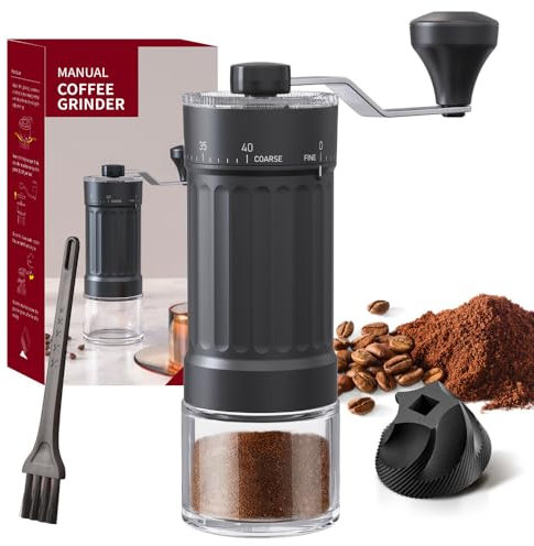 RROAD Manual Coffee Grinder Hand Coffee Grinder Stainless Steel Body with Ceramic Burr and Ergonomic Grip for Aeropress, Espresso, Pour Over, French Press, Moka pots