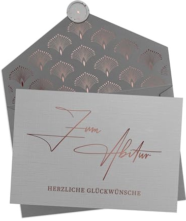 Joli Coon Zum Abitur herzliche Glückwünsche Klappkarte, mit Kuvert | 350g strukturiertes Designerpapier, Roségoldveredelung, echtes selbstklebendes Wachssiegel, für persönliche Glückwünsche