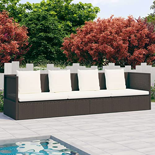 Myheimly Garten-Sofabett mit Kissen Gartensofa Gartenmöbel Gartenliege Loungebett Outdoor Tagesbett Sofa Garten Schlafsofa Sofa Poly Rattan,Braun