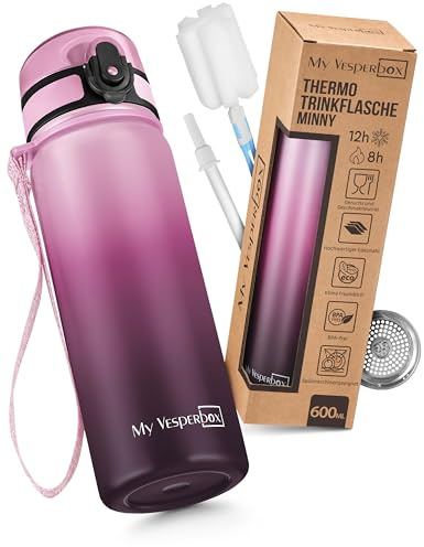 MY VESPERBOX® Edelstahl Thermosflasche Kinder [INK. STROHHALM & SIEB] - Isolierflasche für Jungen & Mädchen - Thermo Trinkflasche für Kindergarten & Schule - Auslaufsicher - BPA FREI