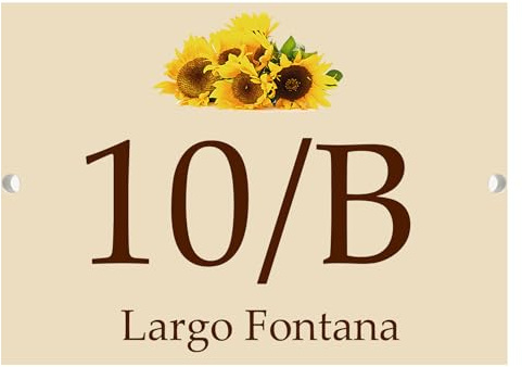 Numero Civico Personalizzato per Esterno - Ceramica cotta a 900°, Made in Italy Colori Indelebili e Resistenti - Disponibile su varie misure (Ceramica, Rettangolare Beige Girasoli, 9x12 cm)