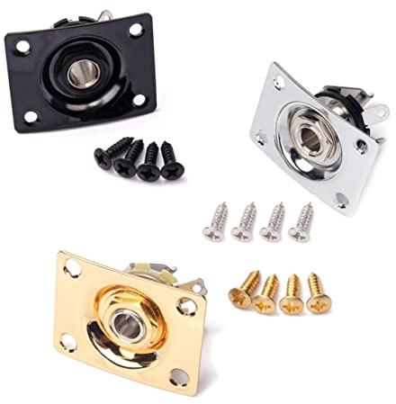 VANZACK Set de Prise Jack Guitare 1/4 Pouce Dorée en Cuivre avec Plaque et Vis, Grande Durabilité, Finition Brillante, Compatible Guitare Électrique et Basse