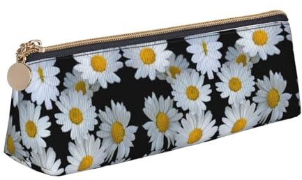 Ghjkfbf Astuccio in pelle con stampa di margherite, sacchetto con cerniera per forniture di cancelleria, piccola borsa cosmetica