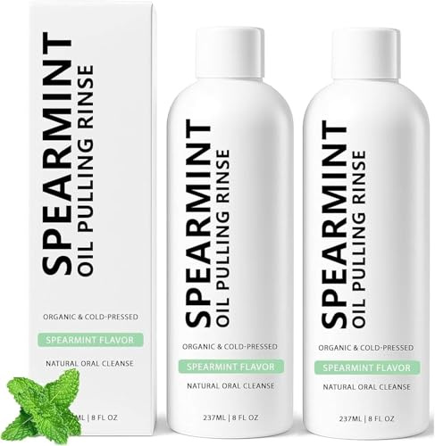 Enjuague bucal con aceite de menta verde, limpieza bucal natural y blanqueador dental, aliento fresco, suaviza las encías, elimina manchas dentales y promueve la higiene bucal