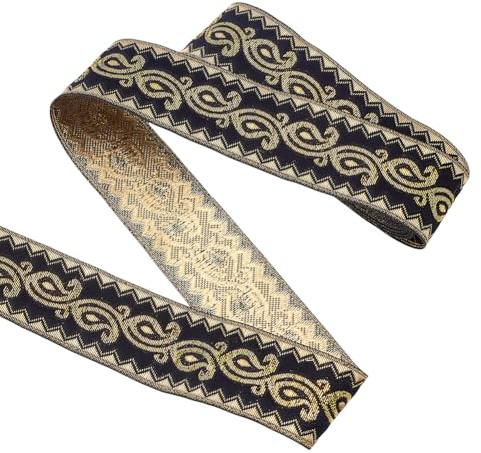 PH PandaHall - Cinta Jacquard (7 m, cinta bordada, vintage, 3,3 cm, cintas, tela con flecos, para Navidad, costura, bricolaje, decoración interior, accesorios de vestir, oro
