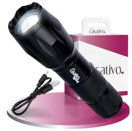 Casativo Besonders helle 2in1 LED-Taschenlampe (260 lm) plus Powerbank zum Laden von Smartphones, 1800mAh Li-Ion-Akku, IP44, wiederaufladbar, 3 Leuchtmodi