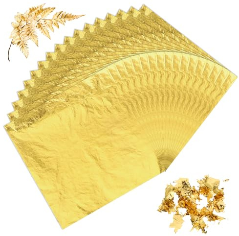 200 hojas de oro de imitación de hoja de oro, lámina de oro para manualidades, hojuelas, papel dorado para manualidades, hojas de oro para manualidades, manualidades, uñas, manualidades, pintura