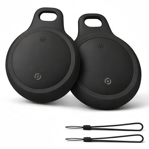 Bluetooth Tracker Works with Apple Find My & Android Find Hub – Key Finder for Keys & Pet Collar, No Monthly Fee, Loud Alarm, Replaceable Battery(2 Pack, Black)