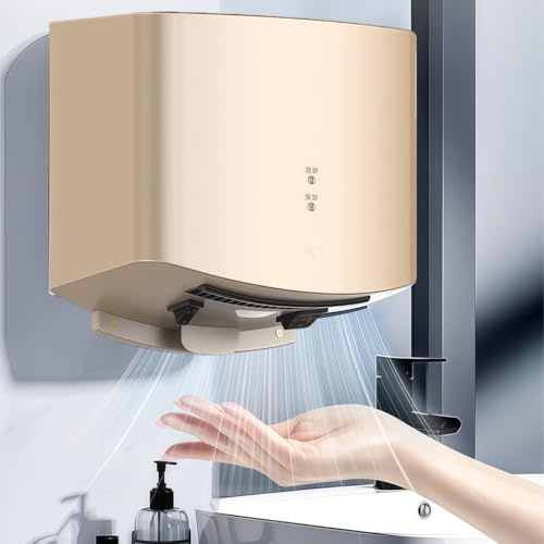 BESTXH Asciugamani Elettrico, Asciugamani Elettrico Automatico con Sensore A Infrarossi, Asciugamani Elettrico Silenzioso con Sensore A Infrarossi E Filtro Hepa, per Bagni,d'oro