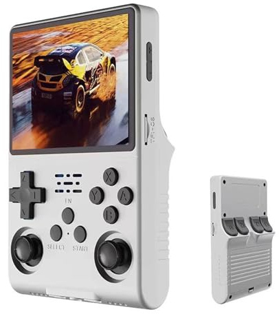 R40s Pro Rétro Console De Jeu avec Écran IPS De 3,5 Pouces, Système Linux avec Jeux Classiques Intégrés, Console De Jeu Portable À Double Joystick, Cadeau De Noël-White||64g