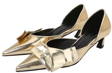 WQHPLMD Women's Low Kitten Heel Pointed Toe Pumps Classic Dress Heeled Shoes for Office Work 4cm
