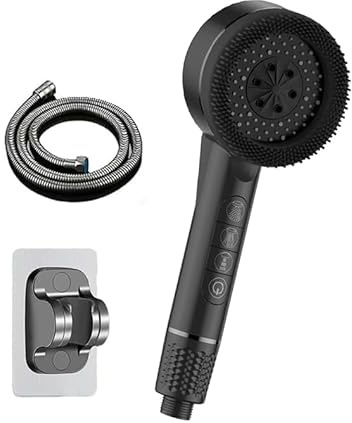 4 Spray Modes Anti-Limescale Shower Head with 1.5M Shower Hose High Pressure Shower Head Bracket Included (Dark Black)