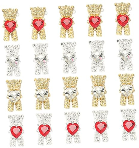 Homoyoyo 20 Piezas Adornos para Uñas de Oso Decoración de Osos para Uñas DIY Purpurina Adornos de Gemas de Imitación para Mujeres