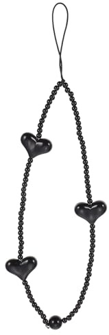 jojofuny Dragonne Anti-perte en Acrylique Noir pour Téléphone Portable Pendentif Cœur Corde Courte Pratique Décoration Élégante et Fonctionnelle pour Filles