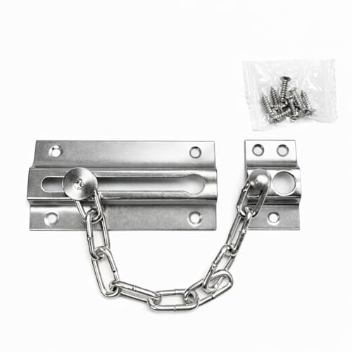 Terryshop74® Catena di Sicurezza per Porta in Metallo 110 mm – Fermaporta Antieffrazione con Viti Incluse – Blocco Porta per Casa, Ufficio, Hotel – Oro/Argento (Argento)