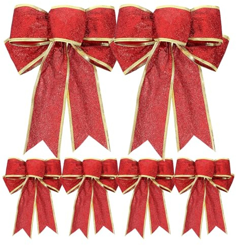 NIYANGLE Glitzernde Christbaumschleifen 6 Stück Rot mit 23cm Größe und Goldrandigem Design für Festliche Dekorationen und Weihnachtskränze
