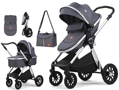 3-in-1 Pram and Pushchair Stroller with Sleeping Basket