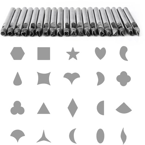 ZJchao 20pcs Leather Punch Set Multiple Shapes Carbon Steel Hollow Punch for Belts Watch Straps Wallets Fabric Thin Leather 5mm Belt Hole Puncher