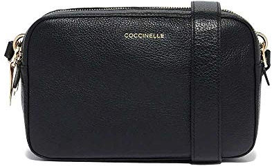 Coccinelle BORSA ALPHA 1504 MEZZA LUNA IN PELLE MARTELLATA NERA CON TRACOLLA IN NYLON NERA REGOLABILE. DIMENSIONI CM 30X39X9