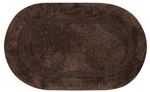OLIVO.shop | ARIEL Tappeto bagno cotone, Tappeto per il bagno antiscivolo, assorbente, ovale, Tappetino bagno pelo lungo, colori e misure assortiti (MARRONE, 45x75 cm)