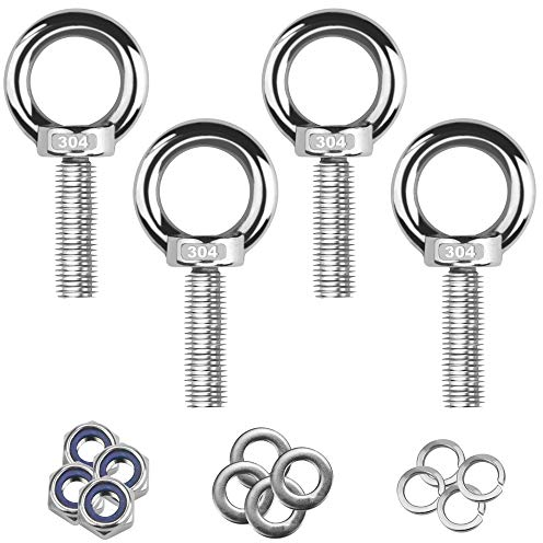 4 PCS Hardware Eye Nut 304 Stainless Steel Hardware Eye Bolt Welded Closed Eye Bolt Screws Lifting Ring with Lock Nut, Spring Washer, Flat Washer for Various Engineering Lifting Equipment(M10)