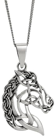 81stgeneration Ciondolo a Forma di Testa di Cavallo in Argento Sterling con Catena a Maglie da 18 Pollici | Collana con Nodo Celtico in Argento 925 per Donna | Design Equestre