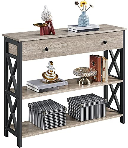 Yaheetech Console Table, Drawer & Shelves, 100 × 29.5 × 81 cm, Grey