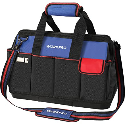 WORKPRO Tool Bag, 18 Inch Tool Bag with Waterproof Molded Base, Open Top Tool Organizer Bag with 20 Pockets, Adjustable Shoulder Strap