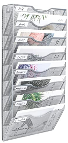 PAG 8 Ebene Hängender Zeitschriftenständer,Wandorganizer Geeignet für Büro/Studium/Zuhause,Metall Postsortierer Literaturregal Lagerung von Zeitschriften/Briefen/Dokumenten,Silberfarben