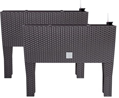 2X Blumentöpf Blumenkasten mit Füßen – 595 x 240 x 460 mm - Pflanztopf Rattan-Optik Übertopf Wasserstandsanzeiger Balkonkasten Pflanzkästen, Umbra