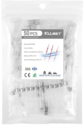 Kuject Lot de 50 connecteurs de fil à souder AWG 26–24, blanc joint à souder thermorétractables manchons de soudure isolés étanches pour joint de fil de bateau