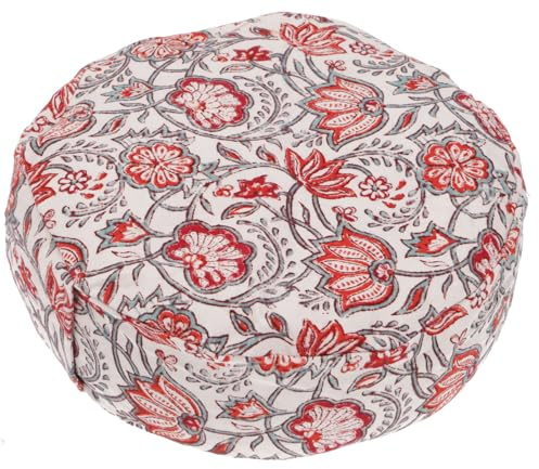 GURU SHOP Coussin de méditation indien avec rembourrage en épeautre, coussin de yoga, coussin de yoga, coussin de siège, coussin de sol, coussin de sol, rouge/blanc, coton, 10 x 30 x 30 cm