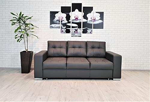 Quattro Meble Dunkelgraues Echtleder 3 Sitzer Sofa Mallorca Pik FS Breite 205cm mit Schlaffunktion Ledersofa Londg Life Echt Leder Toledo Couch große Farbauswahl !!!