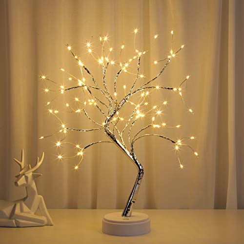 Starnearby Lampe Arbre Lumineux LED, Lampe de Table Arbre LED a Pile/USB, Arbre Bonsai Lumineux, Lampe Branche d'arbre Veilleuse Décoration pour Fête Anniversaire Mariage Noël