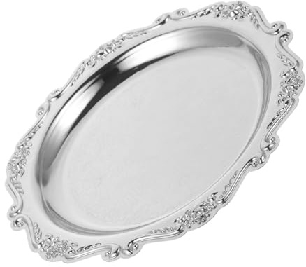 Kichvoe Round Platter Serving Tray Decorative Plate Metal Ottoman Dish Coffee Table Perfume Tray Dessert Plate Jewelry Storage Organizer for Kitchen Bathroom Silver- 7.86Inch