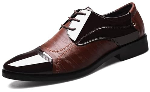 Men's Dress Shoes Business Oxfords Patent Leather Dress Shoes Classic Loafers Formal Derby Shoes Brown 45